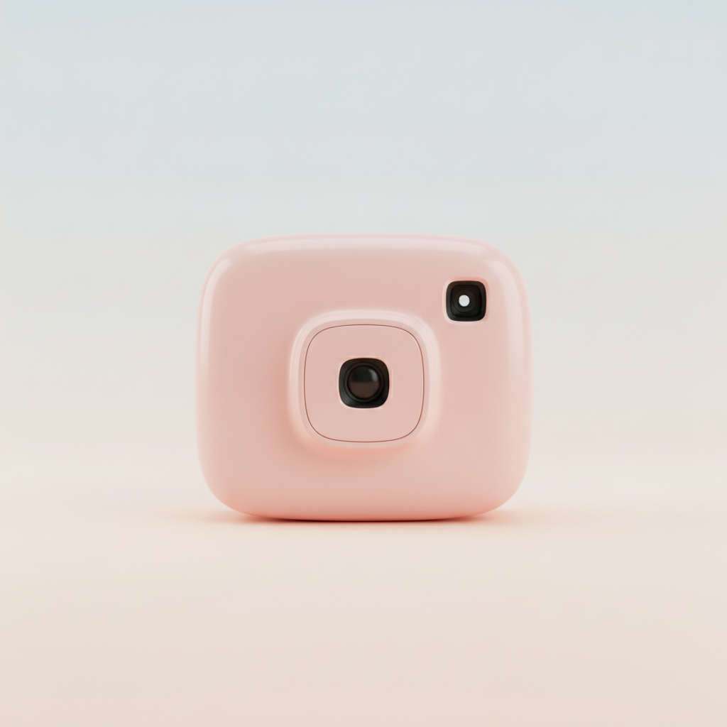 איור של מצלמת אינסטנט קומפקטית בהשראת Polaroid Go Gen 3