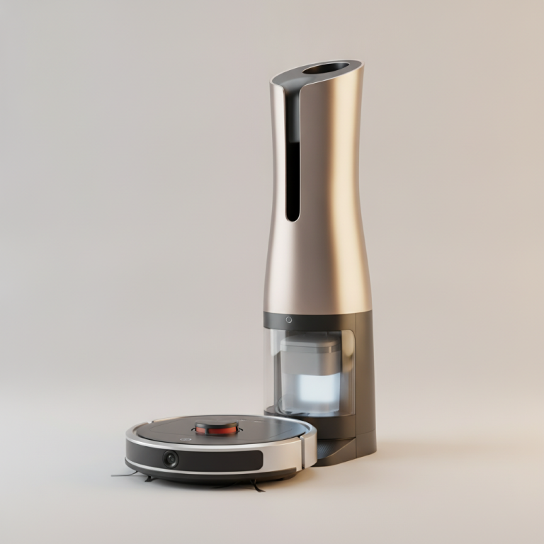 Eufy Omni S2 robot vacuum with tower dock illustration