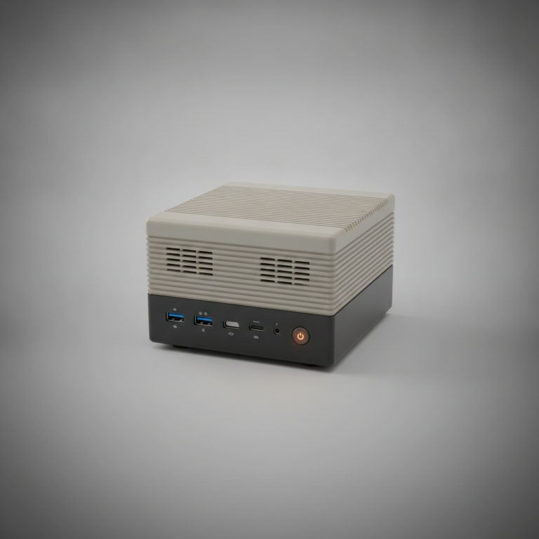 Retro-styled mini gaming PC illustration