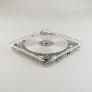 Retradisc portable transparent CD player illustration