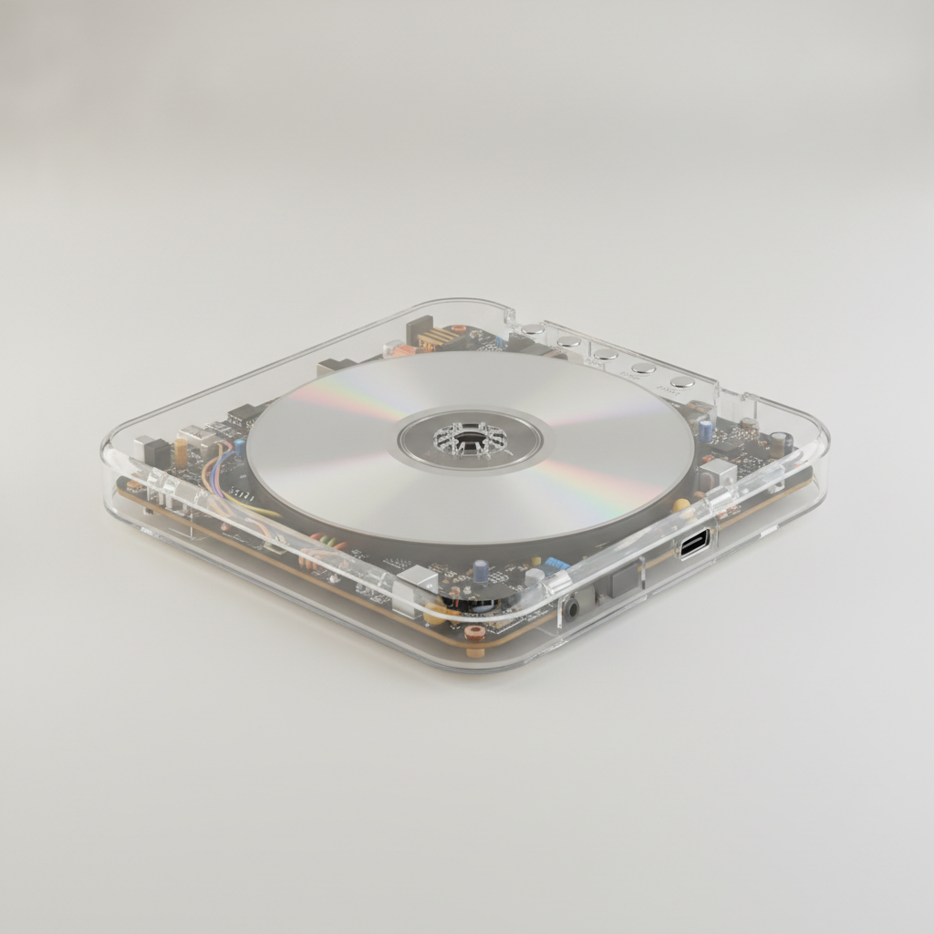 איור של נגן הדיסקים השקוף Retradisc
