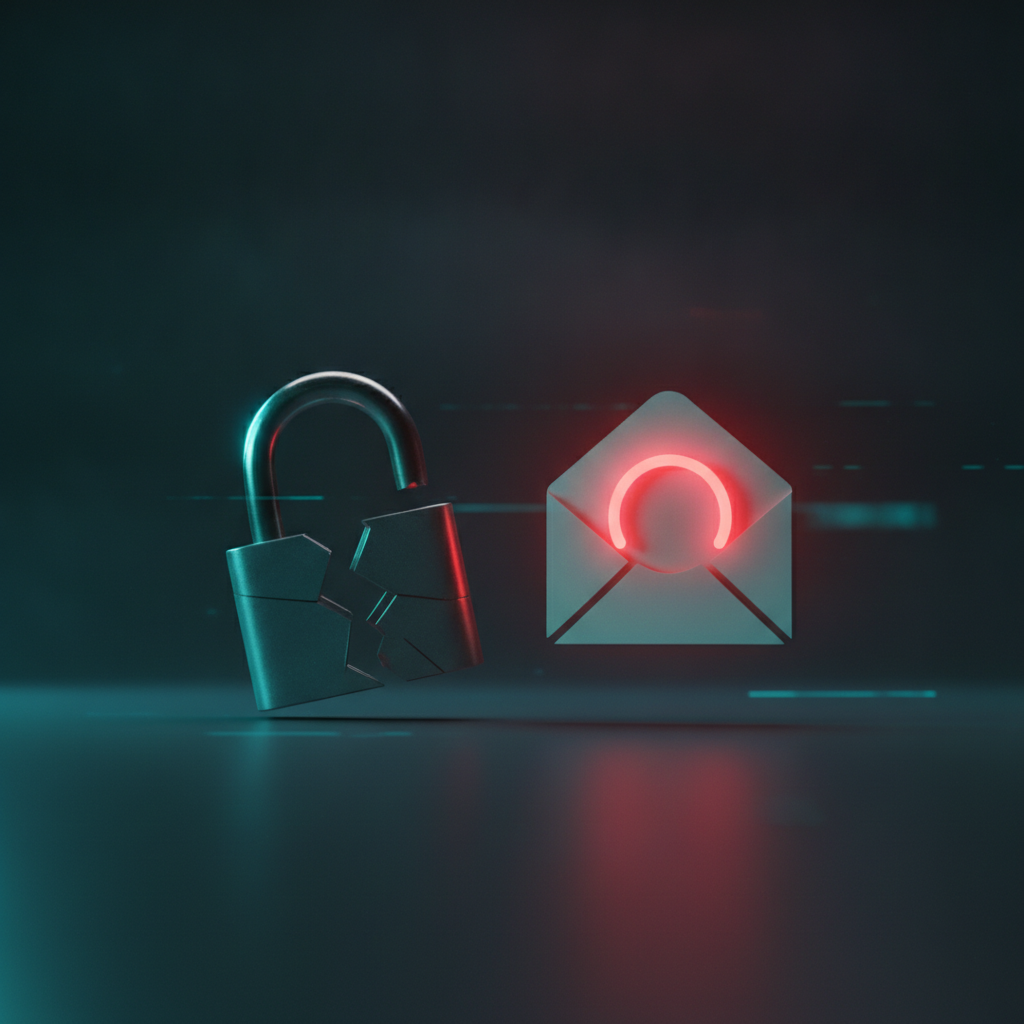 מנעול שבור ומעטפת עם התראה, המחשה לפגיעות ב-Cisco Secure Email Gateway